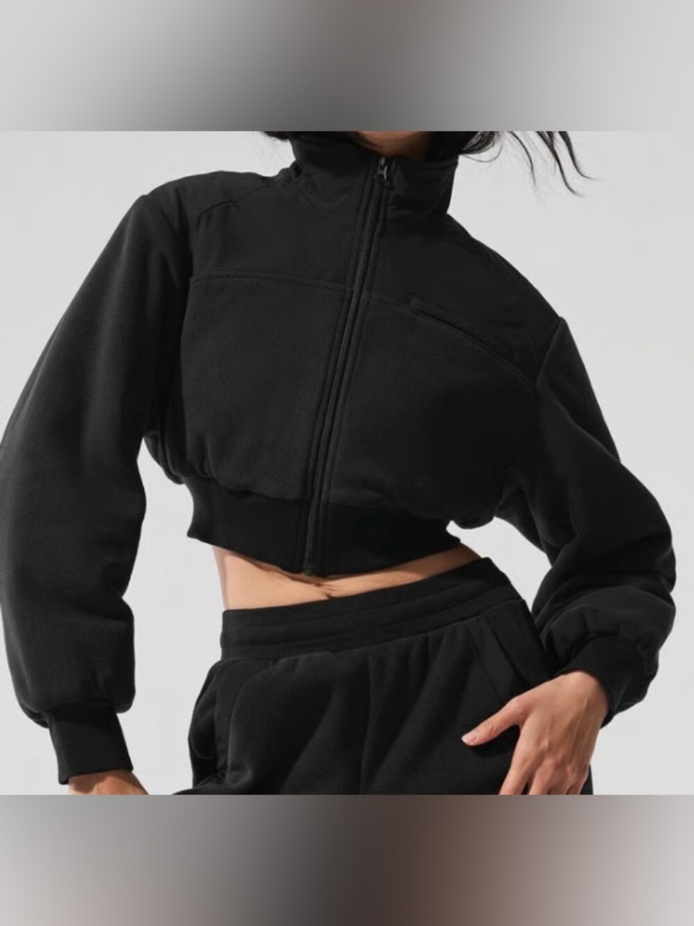 Alo Yoga Polar Fleece Cropped Wintry Mix Jacket Black Size Medium